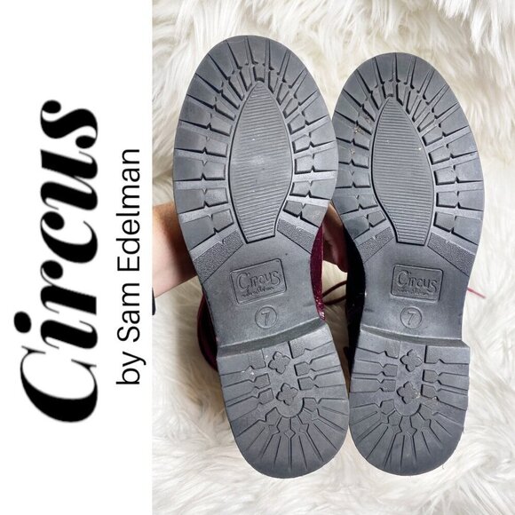 CIRCUS BY SAM EDELMAN Dawson Red Velvet Studded Combat Boot, Size 7 - Picture 9 of 14